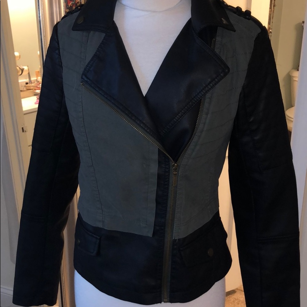 Green and black leather jacket